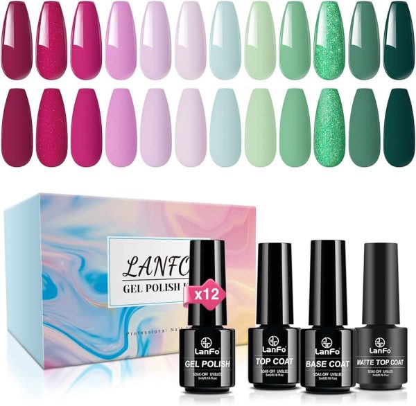 Gel Nail Polish Set with Base and Top Coat ULG Non-Toxic 4 Colors Soak