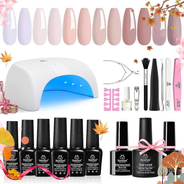 Gel Nail Polish Starter Kit - 6 Colors Gel Polish Set Base Top Coat