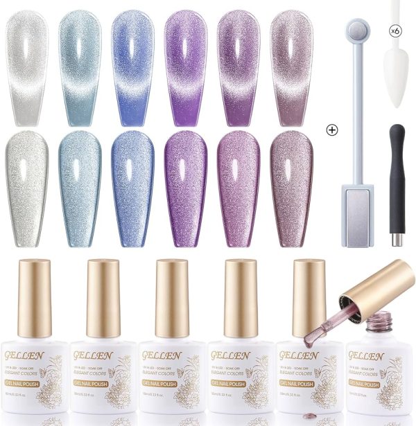 Cat Eye Gel Polish Set - 6 Colors + Magnet Wand for Mesmerizing Nails