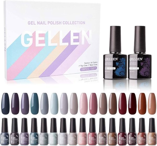 Gellen Gel Nail Polish Kit 16 Colors With Top Base Coat
