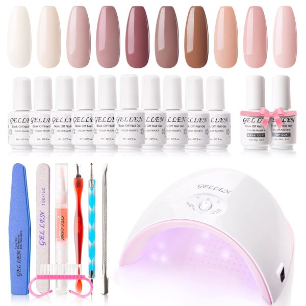Gellen Gel Nail Polish Starter Kit with 24W LED lamp Base Top Coat