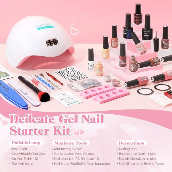 Gellen Gel Polish Starter Kit - with Top Coat Base Coat Nail Dryer