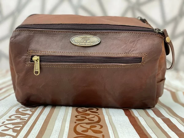 Genuine Goat Leather Unisex Toiletry Bag Travel Dopp Kit