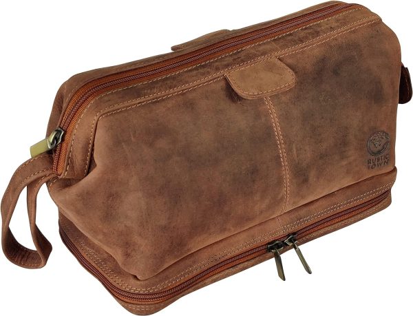 Genuine Leather Travel Cosmetic Bag - Hygiene Organizer Dopp Kit
