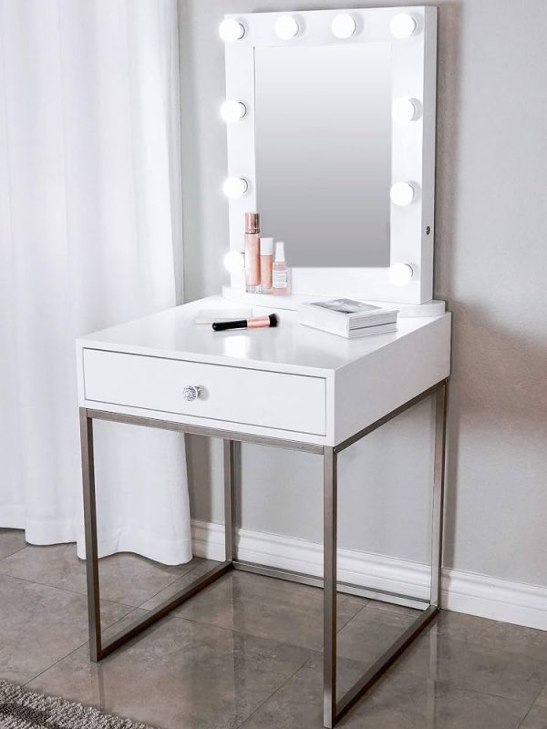 Glamstation Makeup Vanity And Lighted Mirror Set, 10 Dimmable LED Lights