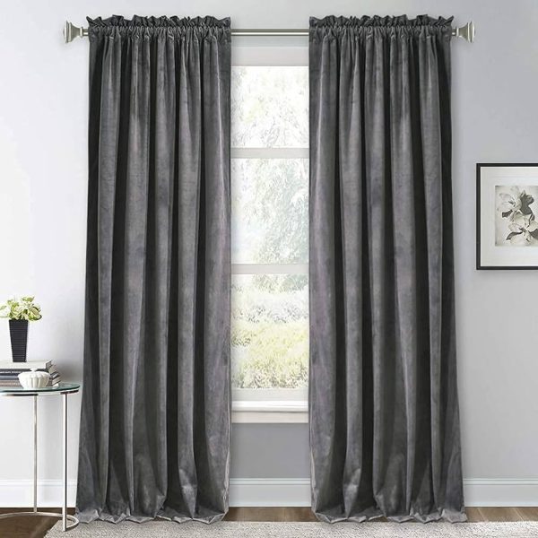 Grey Velvet Curtains for Living Room Super Soft