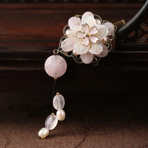 Hand Carved Natural Shell Flower Hair Stick Chinese Sticks Cubic Zirconia Hair