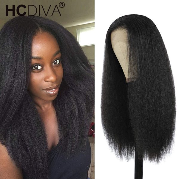 HCDIVA Kinky Straight 360 Lace Frontal Human Hair Wigs Pre Plucked