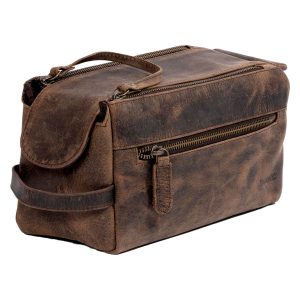 Hell Blues Genuine Buffalo Leather Toiletry Bag,Unisex Travel Dopp Kit