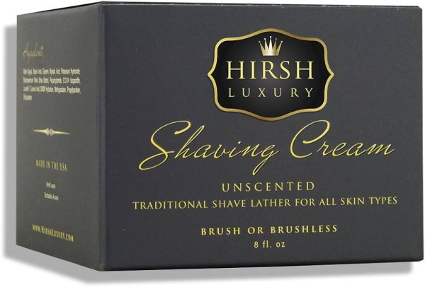 Hirsh Luxury Shaving Cream Unscented Essential Oil 8oz Sensitive