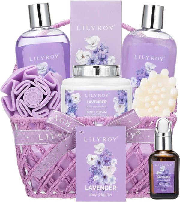 Home Spa Gift Basket, Luxurious 8 Piece Bath and Body Set