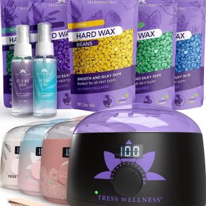 Tress Wellness Hair Removal Digital Wax Warmer Kit with 5 Wax Bean Packs and 47 Accessories for Professional Home Waxing Results