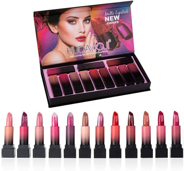 HUDA MOJI 12 PCS/Set Lipstick Multi-Color Long Lasting Non-Stick