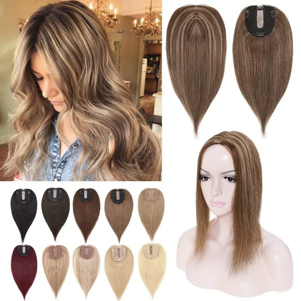 Human Hair Toppers for Women With Thinning Hair Clip in Top Hair Piece Silk