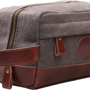 Iblue Leather Toiletry Bag Travel Dopp Kit Shaving Organizer Brown