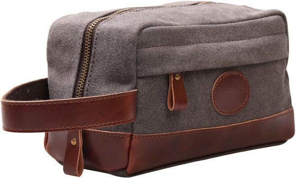 Iblue Leather Toiletry Bag Travel Dopp Kit Shaving Organizer Brown