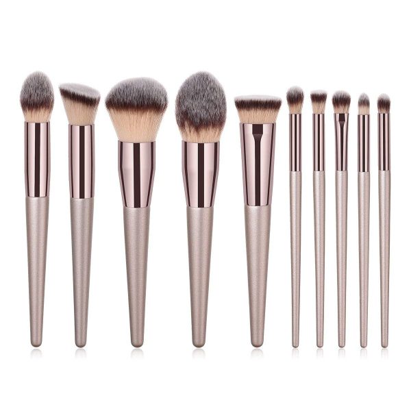 ILADIO Makeup Brush Sets - 10 PCS Wood Handle Soft Synthetic