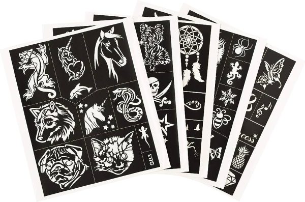 INGALA Premium Stencils Set - 146 Unique Artistic Glitter Tattoo Stencils for Kids