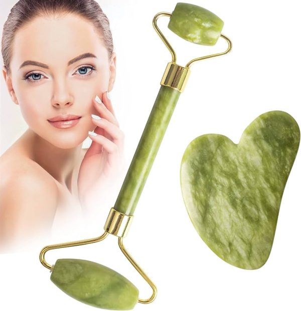 Jade Roller and Gua Sha Face Facial Roller for Face Massager Tool