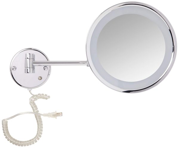 Jerdon 9.5-Inch LED Lighted Wall Mount Makeup Mirror with 5x Magnification