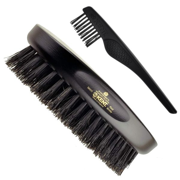 Kent Finest Men's MN11 Classic Oval Ebony Wood Black Bristle Hair Brush