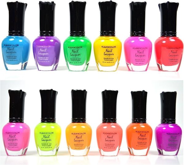 KLEANCOLOR NEON COLORS 12 FULL COLLETION SET NAIL POLISH LACQUER