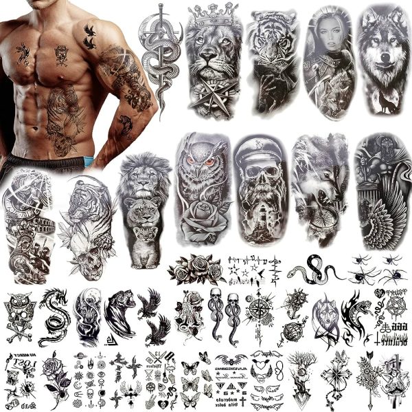 Konsait Large Temporary Tattoos Half Arm Chest Tattoo Men Tribal Totem Tattoo