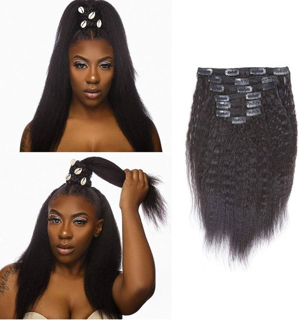 Lacerhair Kinky Straight Corase Clip in Natural Curly Remy Human Hair Extensions