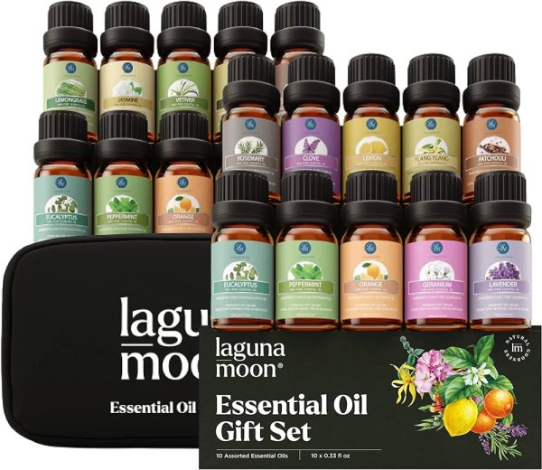 Lagunamoon Essential Oils with Travel Bag, Pure Aromatherapy Oils