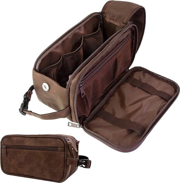 Leather toiletry bag dopp kit for men shaving pouch makeup purse travel organizer