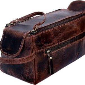 Leather Toiletry Bag for Men and Women - Practical Travel Dopp kit