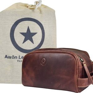 Leather Toiletry Bag for Men - Men's Hanging Toiletry Bag with Waterproof Lining