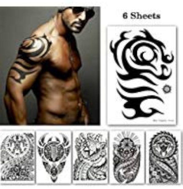 Leoars Black Large Temporary Tattoos, Big Tribal Totem Tattoo Sticker