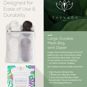 Living Centered Wellness Organic Bamboo + Charcoal Face Cloth: Reusable Makeup Remover Towels for Gentle Skin Care - Six Pack