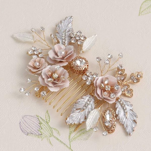 LovShe Gold Bridal Hair Accessories Flower Hair Comb Bride Hair Accessories