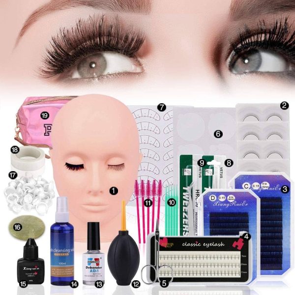 LuckyFine Pro 19pcs False Eyelashes Extension Practice Exercise Set