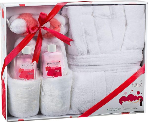 Luxury Bathrobe and Slipper Spa Gift Box for Women with Body Lotion and Shower
