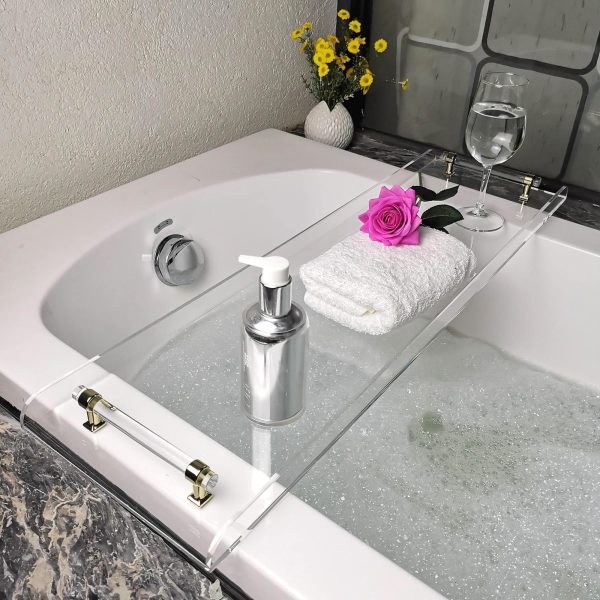 Luxury Bathtub Tray for tub Caddy Tray with Gold Handles