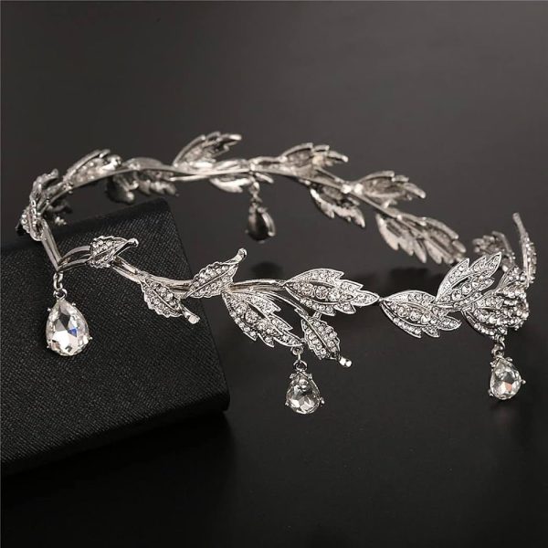 Luxury Silver Handmade Ribbon Rhinestone Crystal Leaves Floral Bridal
