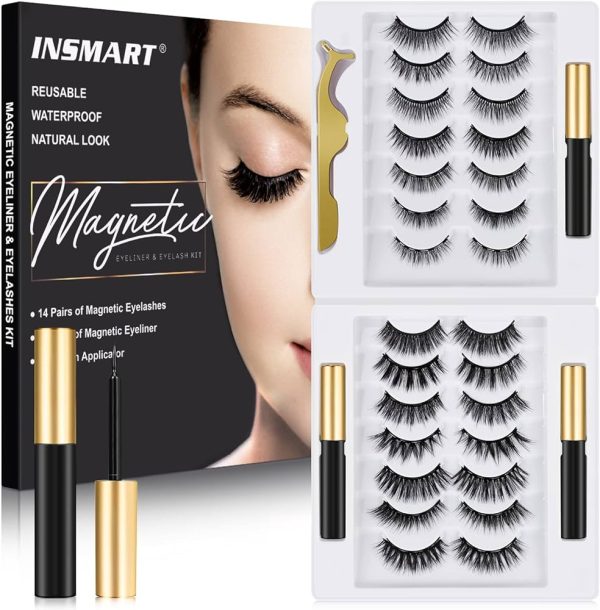 Magnetic False Eyelashes,Reusable Full Size 3 Magnet Lashes Glue-Free