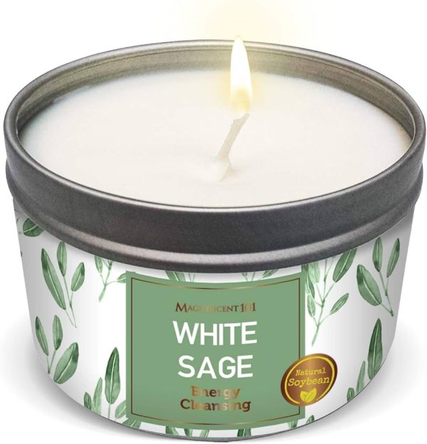MAGNIFICENT Pure White Sage Smudge Candle for Home Energy Cleansing