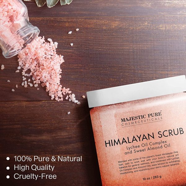 Majestic Pure Himalayan Salt Body Scrub with Lychee Oil, Exfoliating Salt Scrub