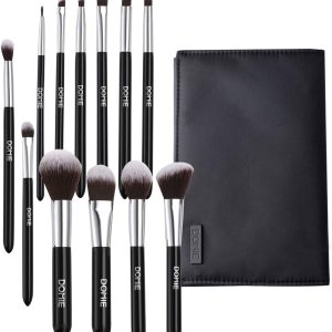 Makeup Brush Set with Travel Bag, Domie 12 Premium Synthetic Brushes