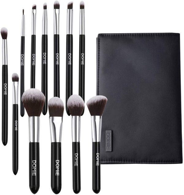 Makeup Brush Set with Travel Bag, Domie 12 Premium Synthetic Brushes