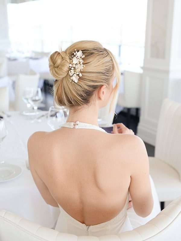Mariell Couture Bridal Hair Comb with Hand Painted Gold Leaves