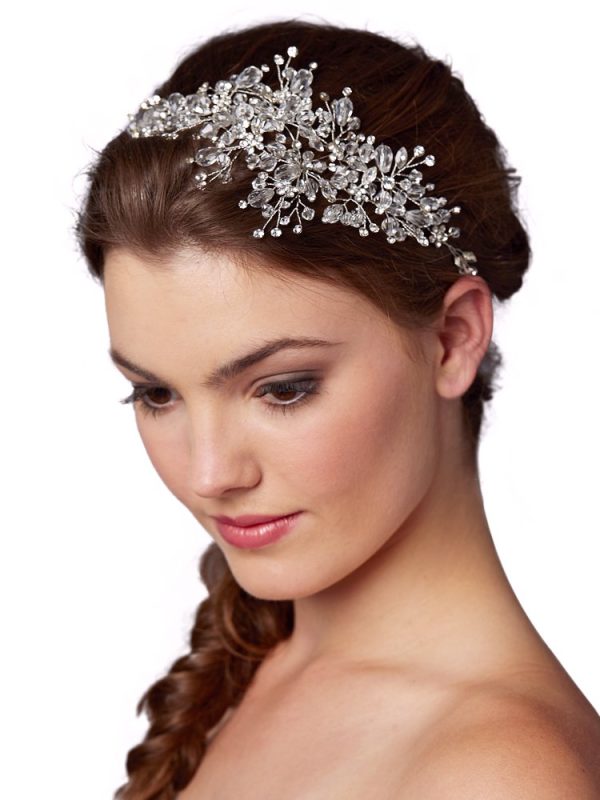 Mariell Couture Crystal Spray Bridal Headpiece Hair Vine