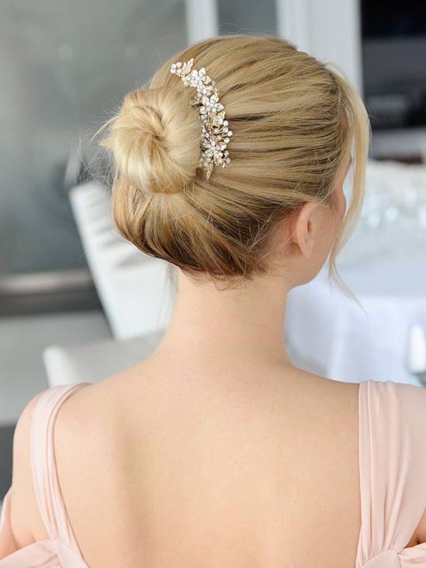 Mariell Handmade Brushed Gold and Ivory Pearl Wedding Comb