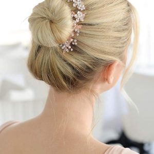 Mariell Handmade Brushed Rose Gold and Ivory Pearl Wedding Comb