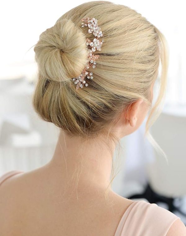 Mariell Handmade Brushed Rose Gold and Ivory Pearl Wedding Comb