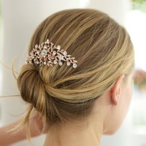 Mariell Rose Gold Designer Bridal Hair Comb Wedding Headpiece